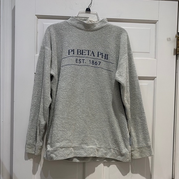 Wooly Threads Tops - Pi Beta Phi Sorority Gray Mock Neck Sweater - Collegiate Est. 1867